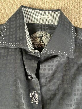 Bugatchi Shirt Long Sleeve Cotton Jacquard Black Logo Small NWOT